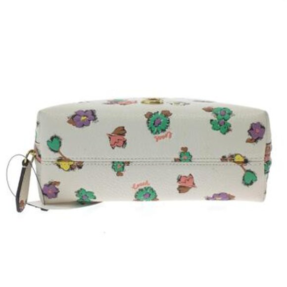COACH Julienne Cosmetic Case 17 Floral Print Chalk Brass Leather Handbag Bag NEW - Picture 5 of 7